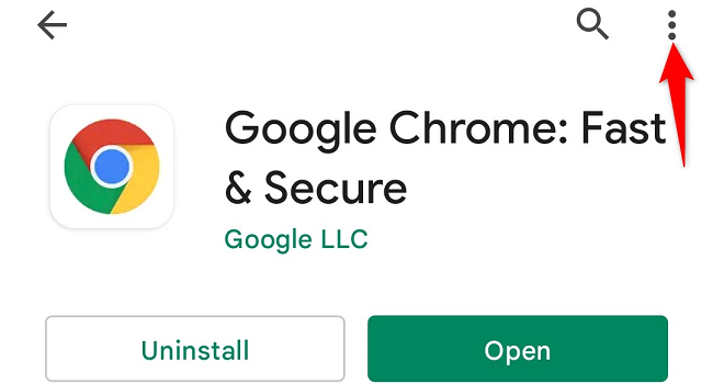Меню с тремя точками в правом верхнем углу страницы приложения Chrome.