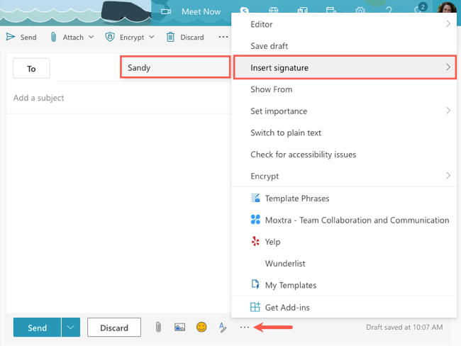Меню для ручного вставления подписи