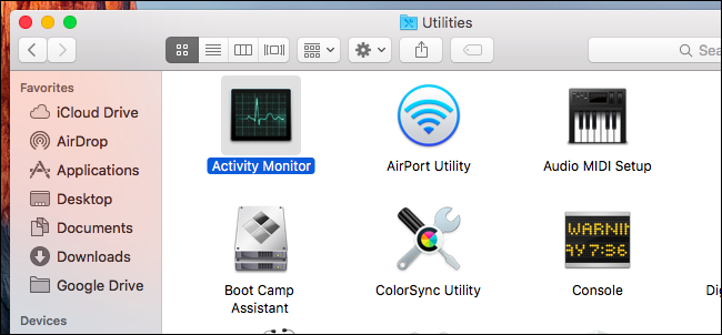 Вкладка Энергия в Мониторе активности с показателями Energy Impact
