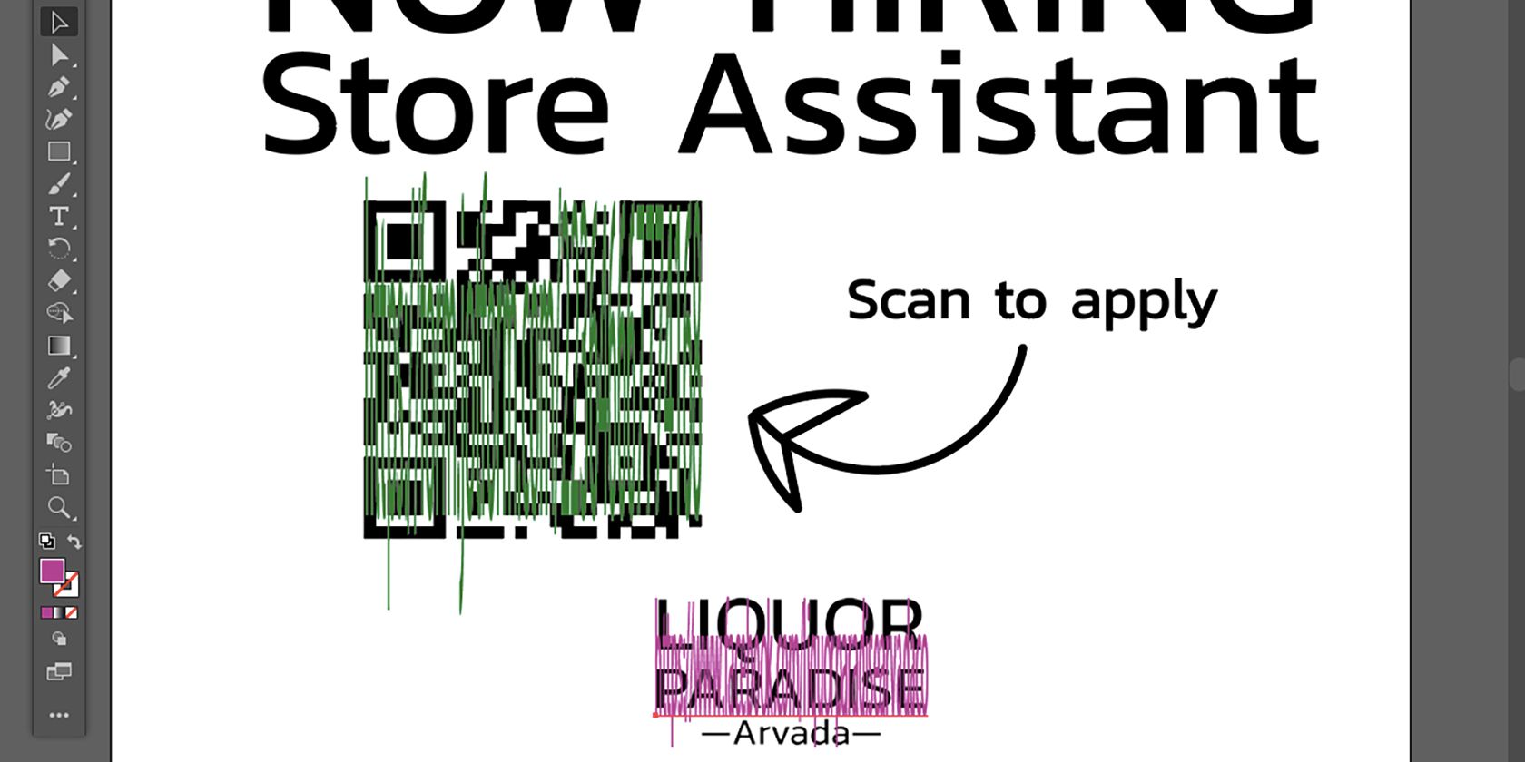 Colored and stretched URLs on Illustrator document.