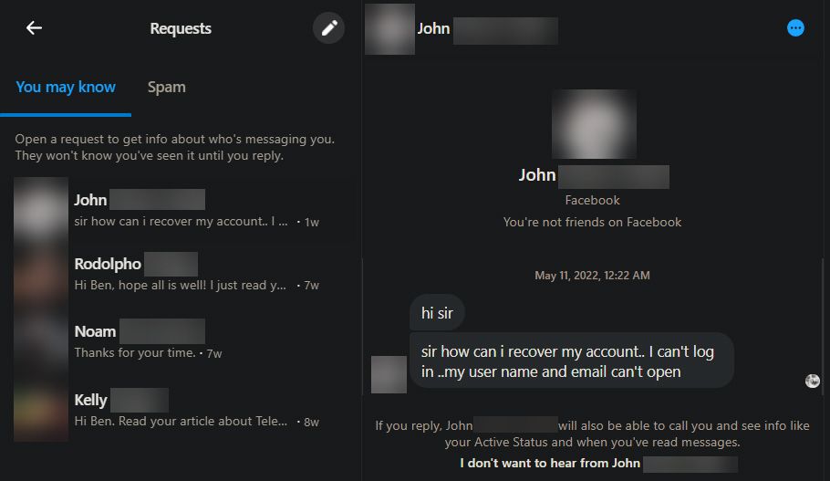 Messenger Requests Main View