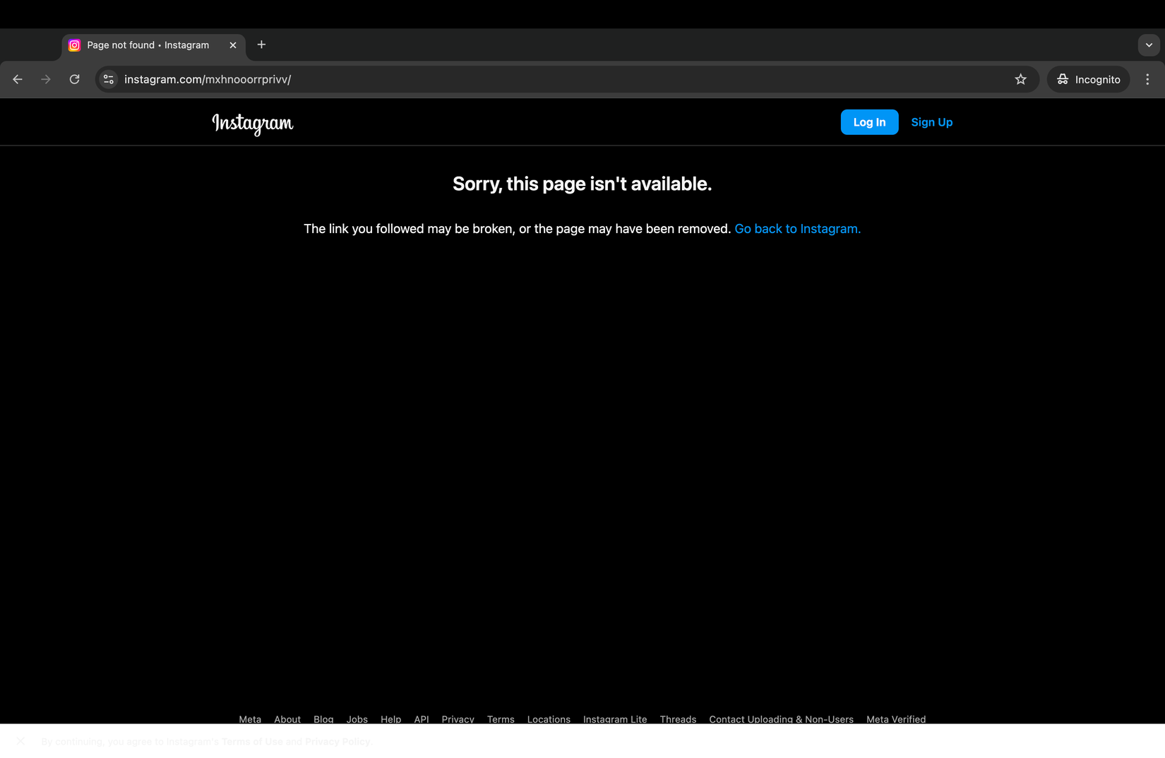%22Sorry, this page isn't available%22 error when searching for deactivated Instagram account