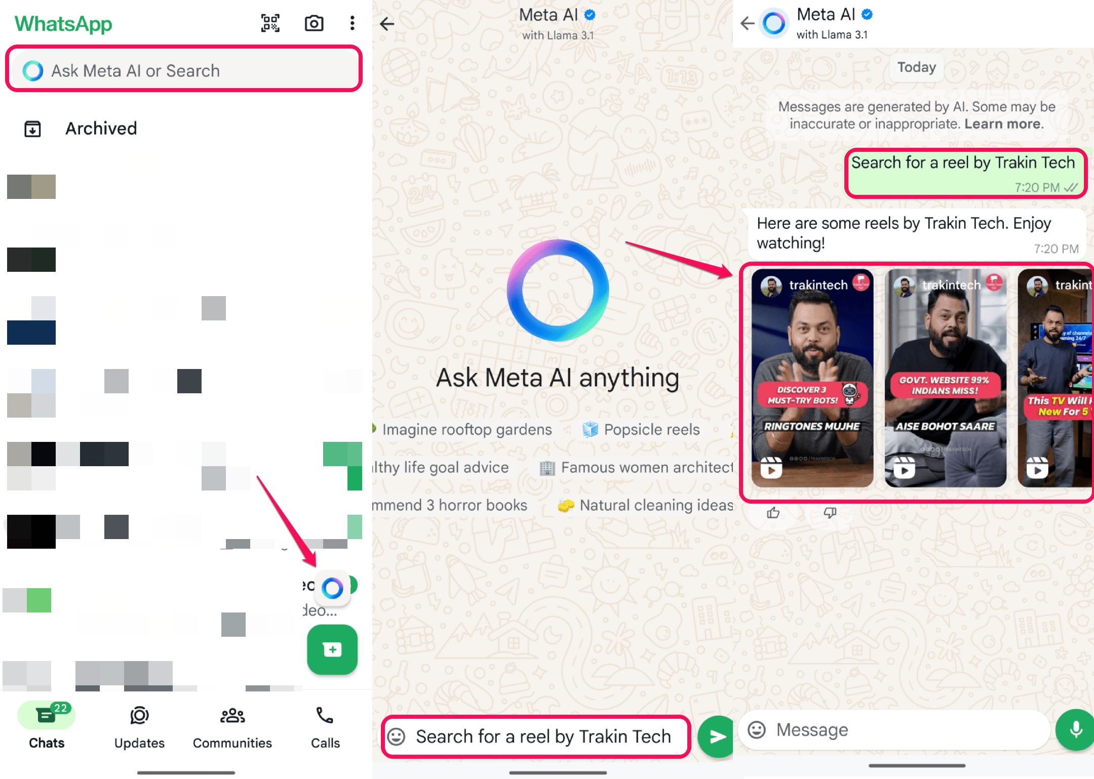 Поиск Reels в WhatsApp через Meta AI