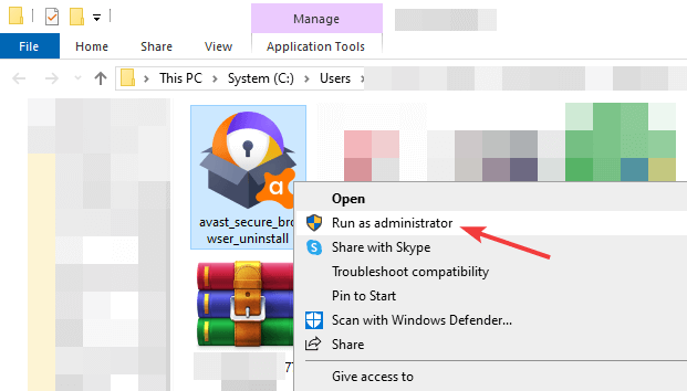 запуск удаления Avast от администратора