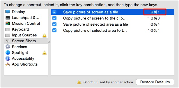 Изменение сочетания для скриншота