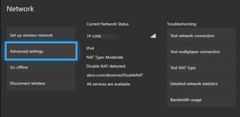Advanced network settings на Xbox One