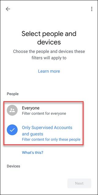 Выбор уровня применения фильтров — все или только поднадзорные аккаунты и гости