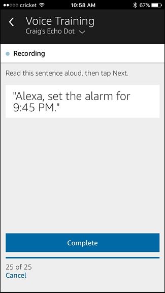 Экран завершения сессии в приложении Alexa