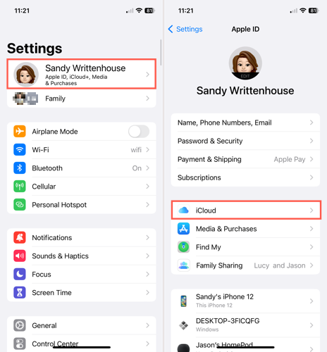 iCloud в настройках iPhone