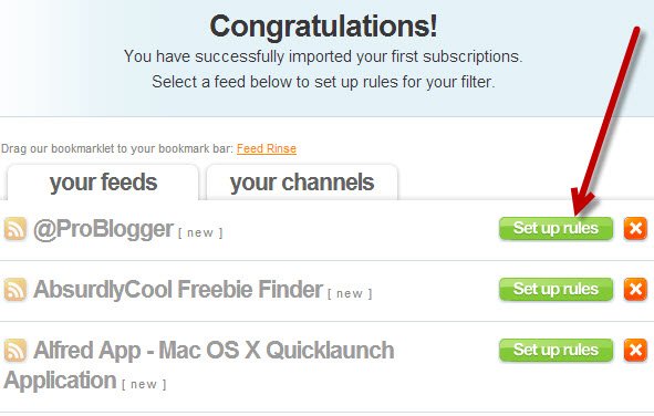 Настройка правил для отдельных подписок в Feed Rinse.