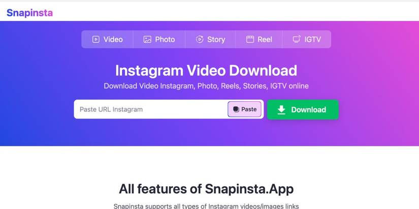 интерфейс Snapinsta для загрузки публикаций Instagram