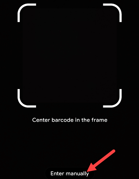 Окно сканирования штрихкода или ввод вручную