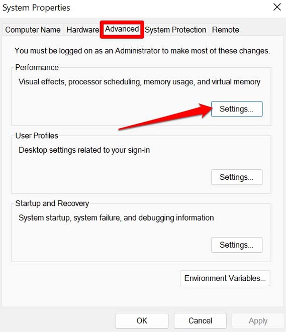 Параметры производительности Windows