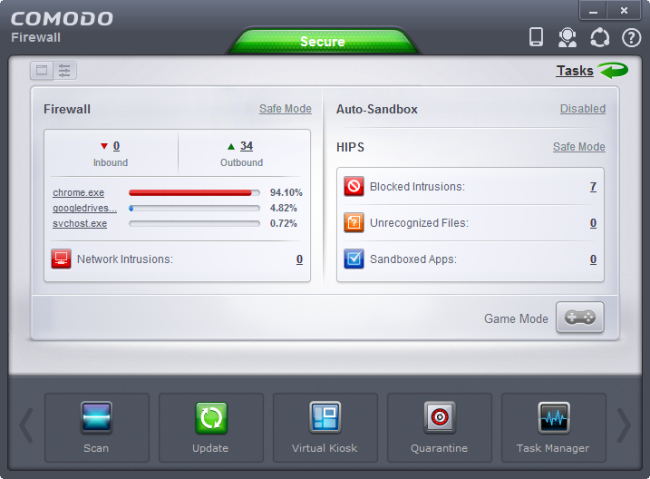 Интерфейс файрволла, отображающий правила приложений