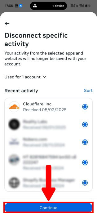 Выбор конкретных типов активности для отключения