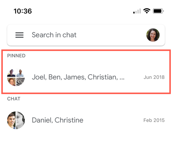 Закреплённые беседы в мобильном приложении