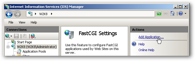 Добавление приложения FastCGI