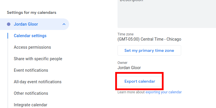 Экспорт всех событий из одного календаря в Google Календаре