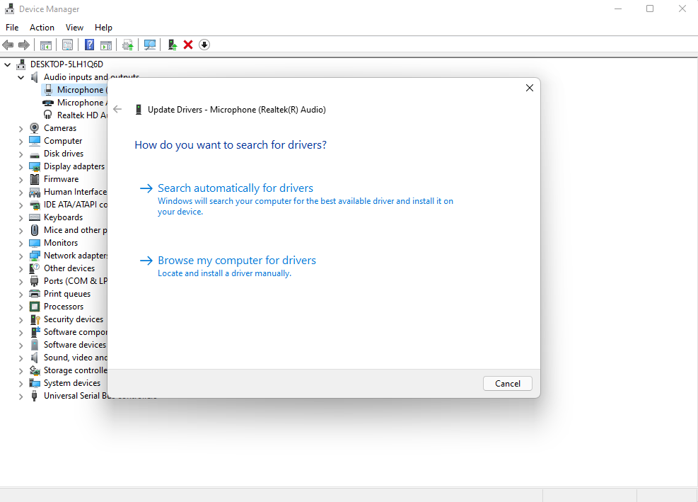 Выбор автоматического или ручного обновления драйвера