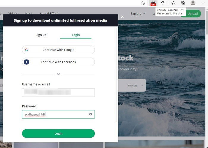 Иллюстрация: состояние Unmask Password при активации