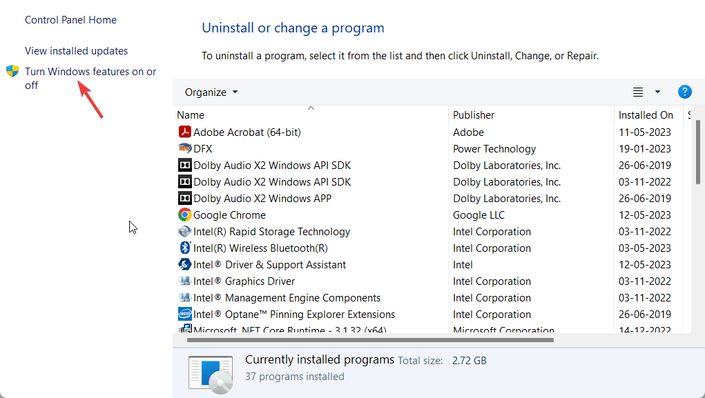 Окно: Включение или отключение компонентов Windows