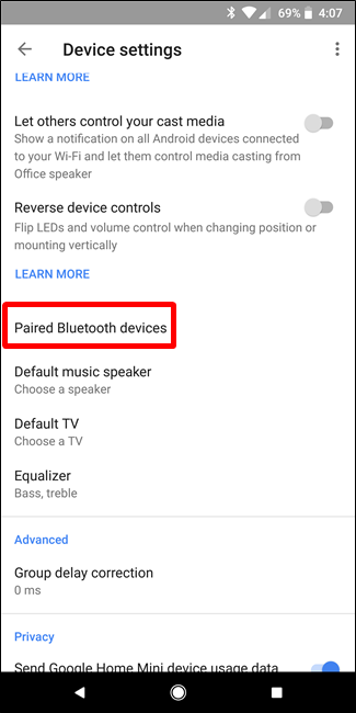 Опция Paired Bluetooth Devices