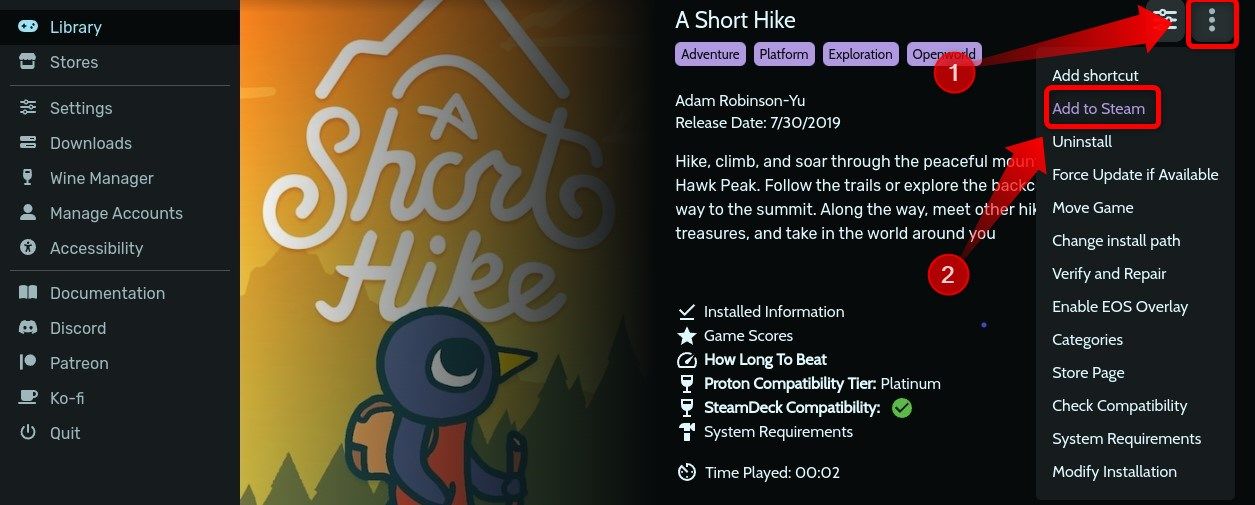 Меню опций игры в Heroic.