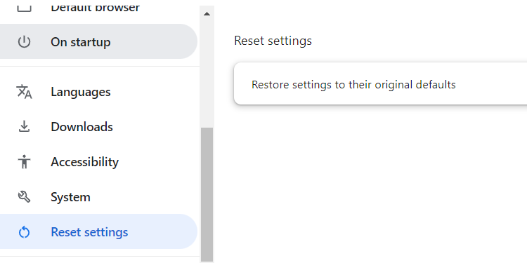 Страница сброса настроек в Google Chrome.