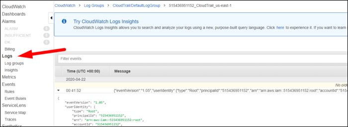 Группа логов CloudWatch и поток