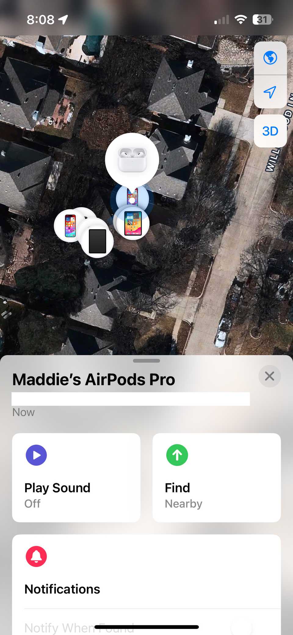 Страница местоположения AirPods Pro