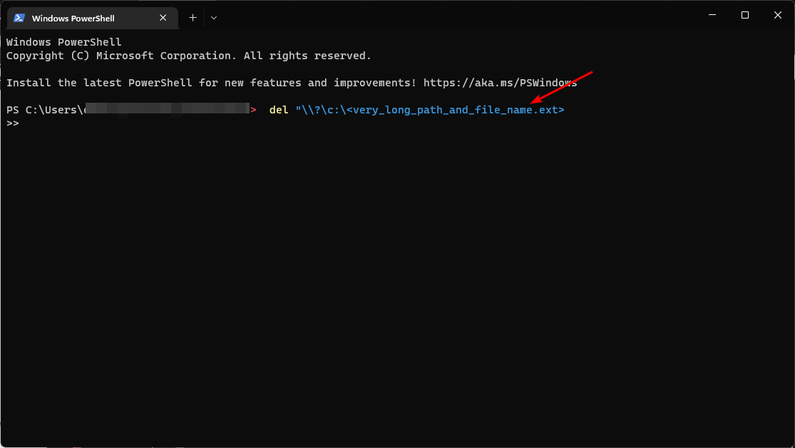 Изображение: пример использования префикса \? для удаления очень длинного пути