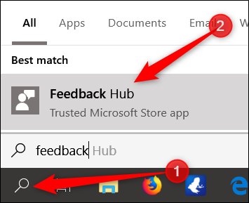 Результаты поиска по слову feedback в меню Пуск Windows 10