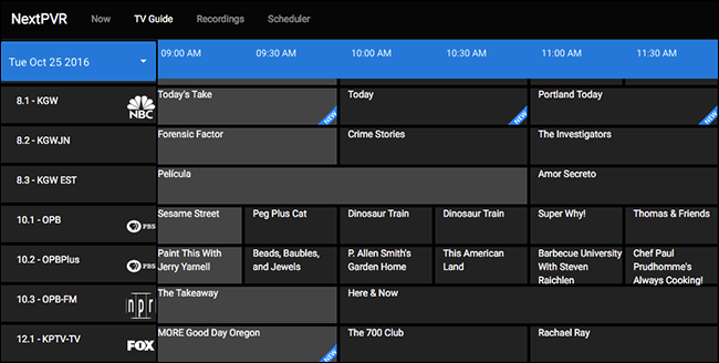 Телегид в веб UI NextPVR