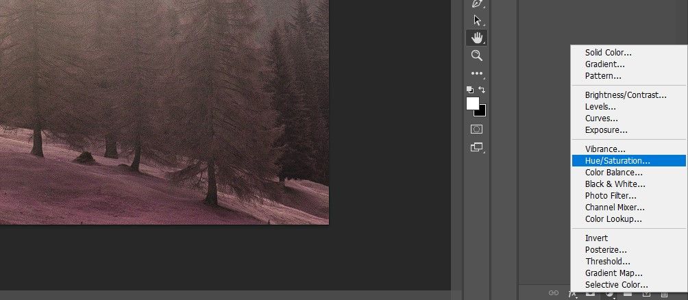 Создание слоя Hue/Saturation
