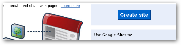 Пример интерфейса Google Sites: кнопка создания сайта