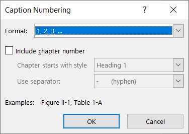 Выберите формат нумерации подписи