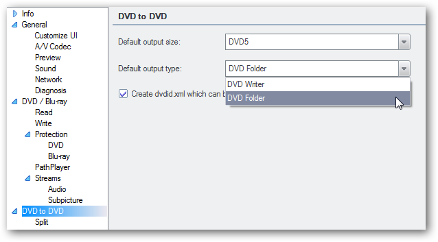 Окно общих настроек DVDFab — выбор DVD Folder