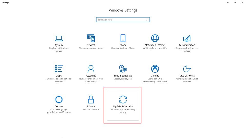 Раздел Обновление и безопасность