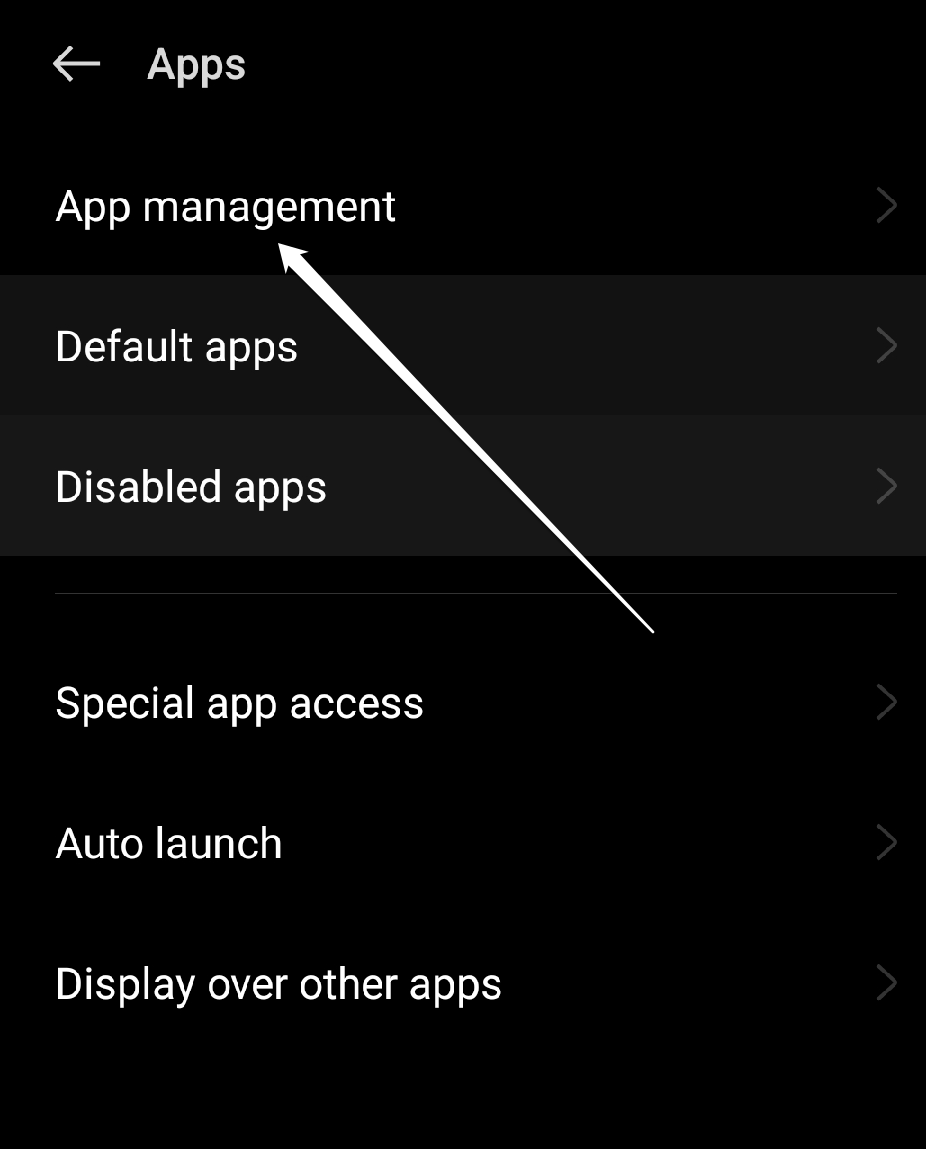 Опция управления приложениями в настройках Android