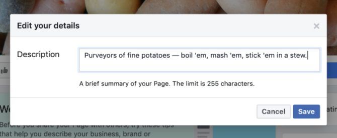 Add Description to Facebook Page