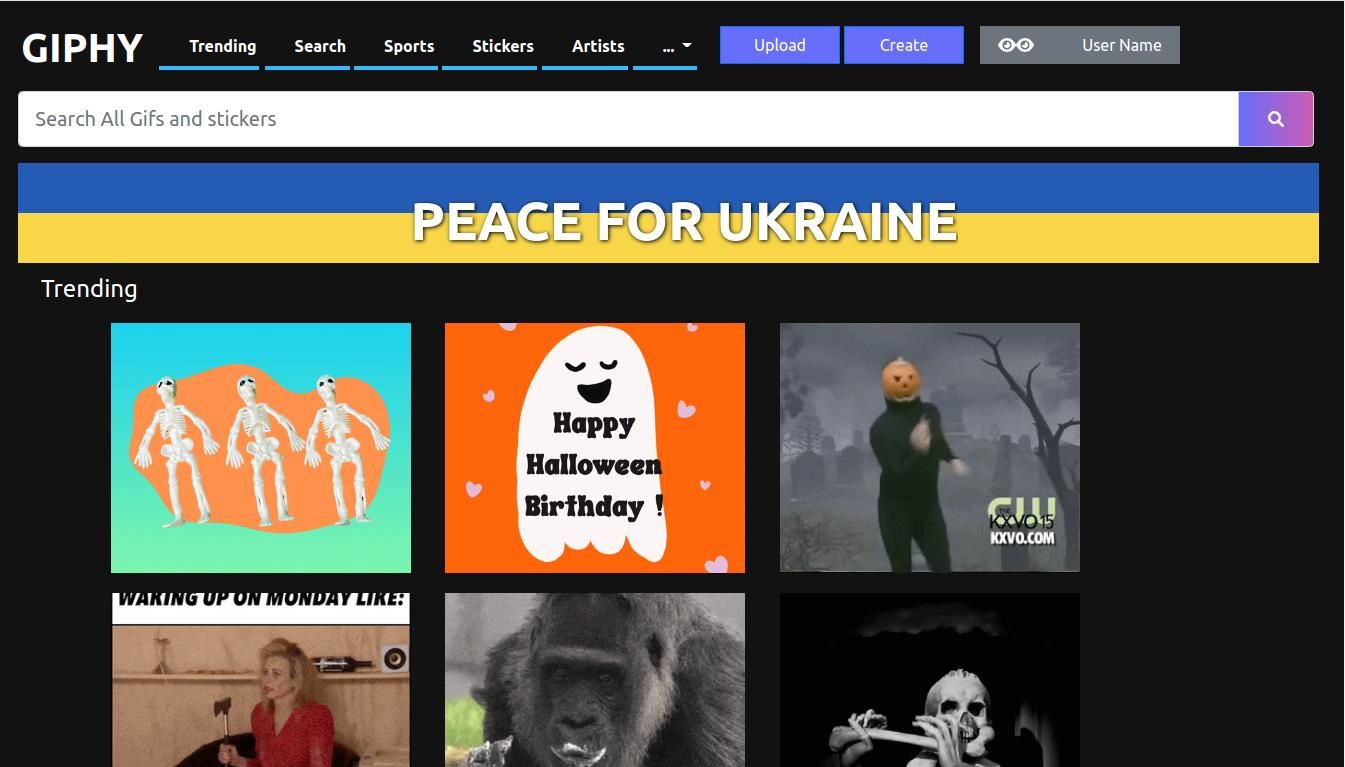 Проект Giphy-Replica, отображённый в браузере