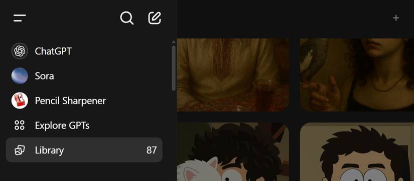 Боковая панель ChatGPT с библиотекой изображений