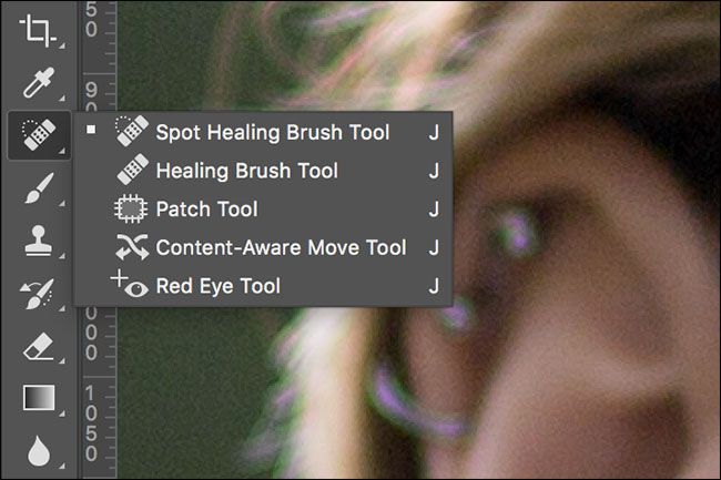 Панель инструментов лечения и выбор Spot Healing Brush