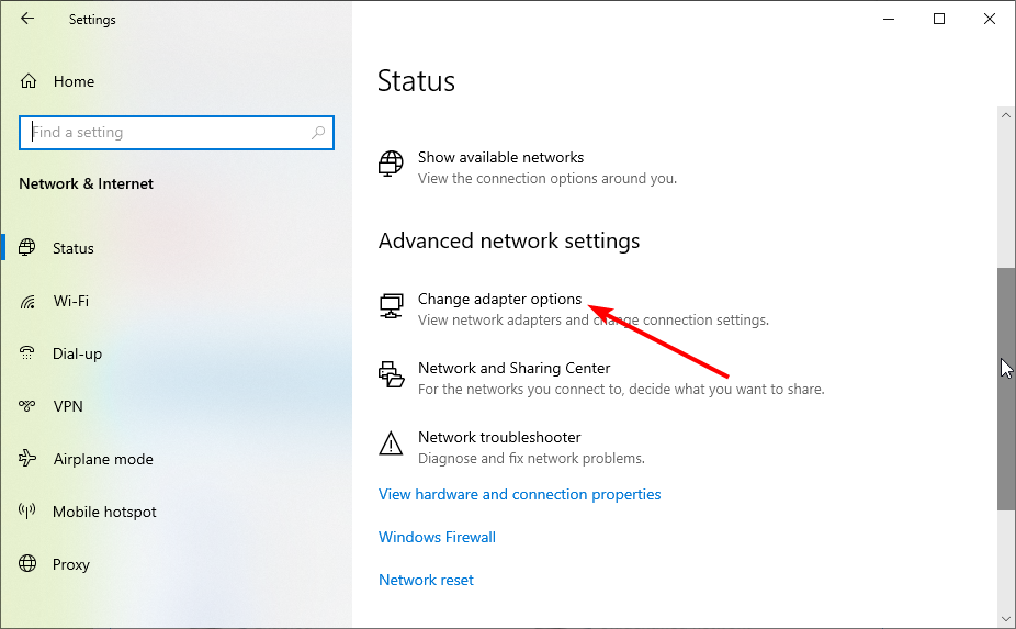 Смена параметров адаптера в Windows 10