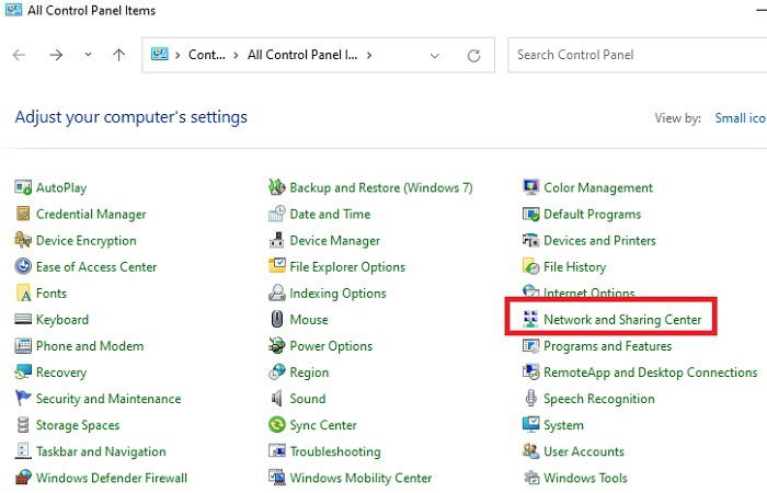 Centro de redes y recursos compartidos en Windows