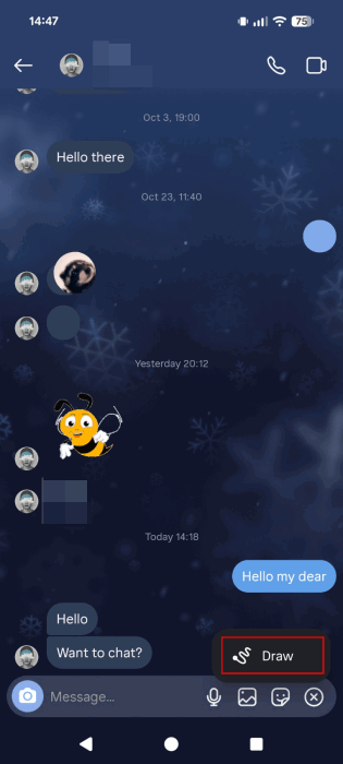 Выбор опции «Рисовать» в DM Instagram на Android