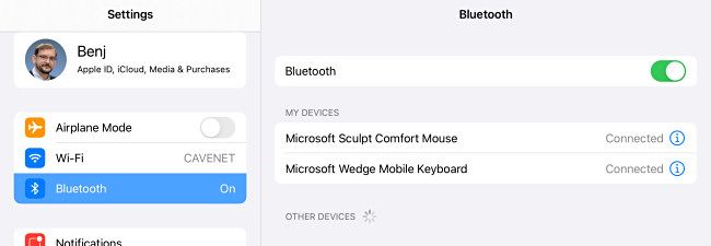 Настройки Bluetooth на iPad — подключение клавиатуры и мыши