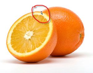 Первый якорный пункт на верхнем крае апельсина