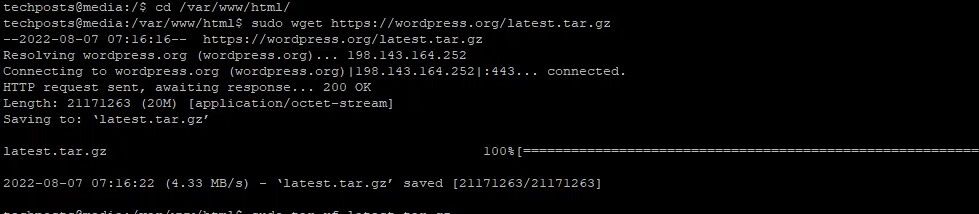Скачивание пакета WordPress