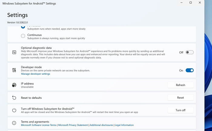 Выключение WSA в настройках Windows